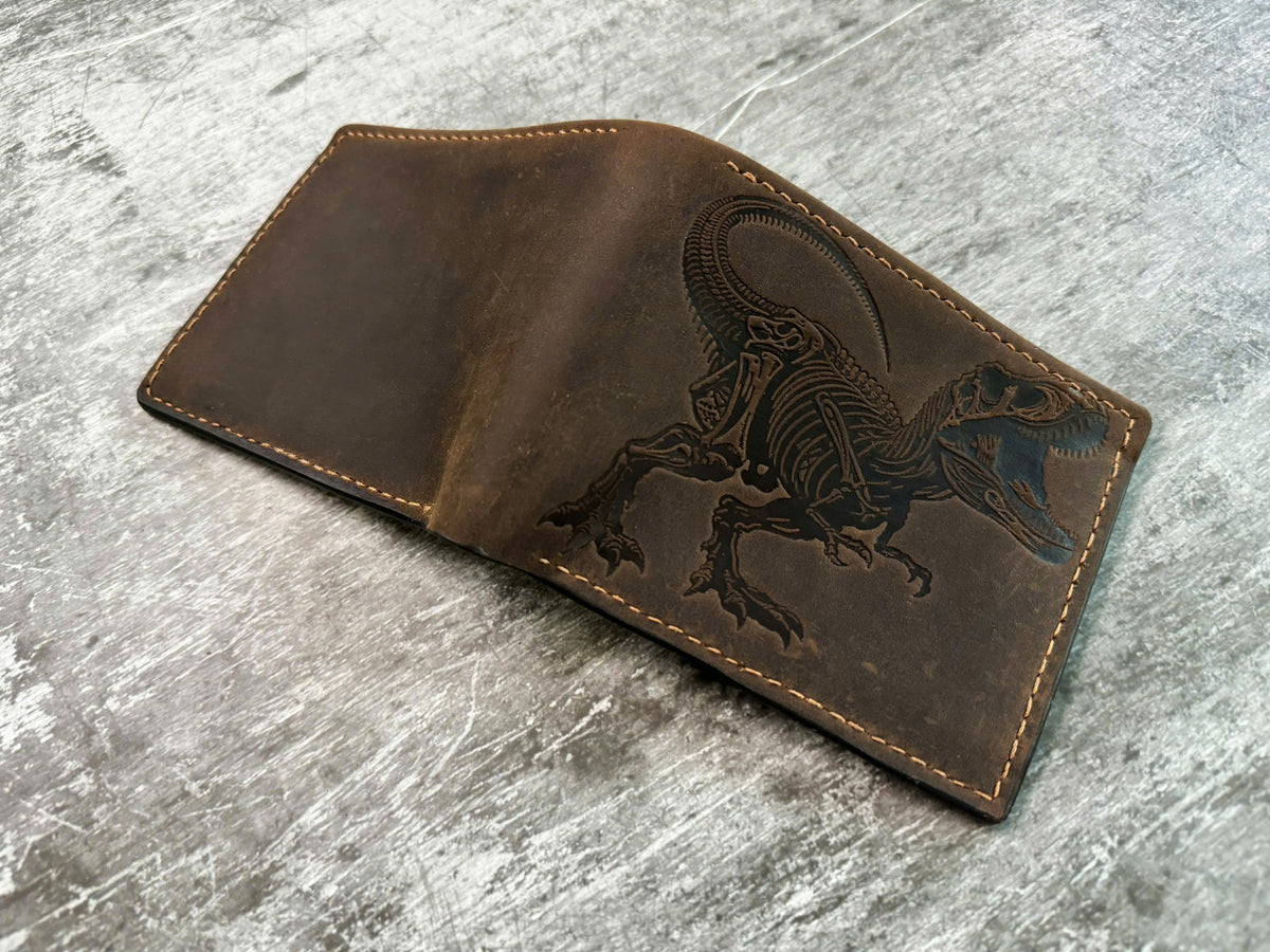 T-rex leather handmade wallet, authentical handcrafted wallet, custom gift ideas for him - Waxed leather
