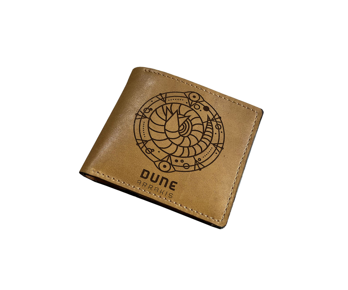 Dune symbol customized leather men's wallet, shai-hulud sandworm leather present for men