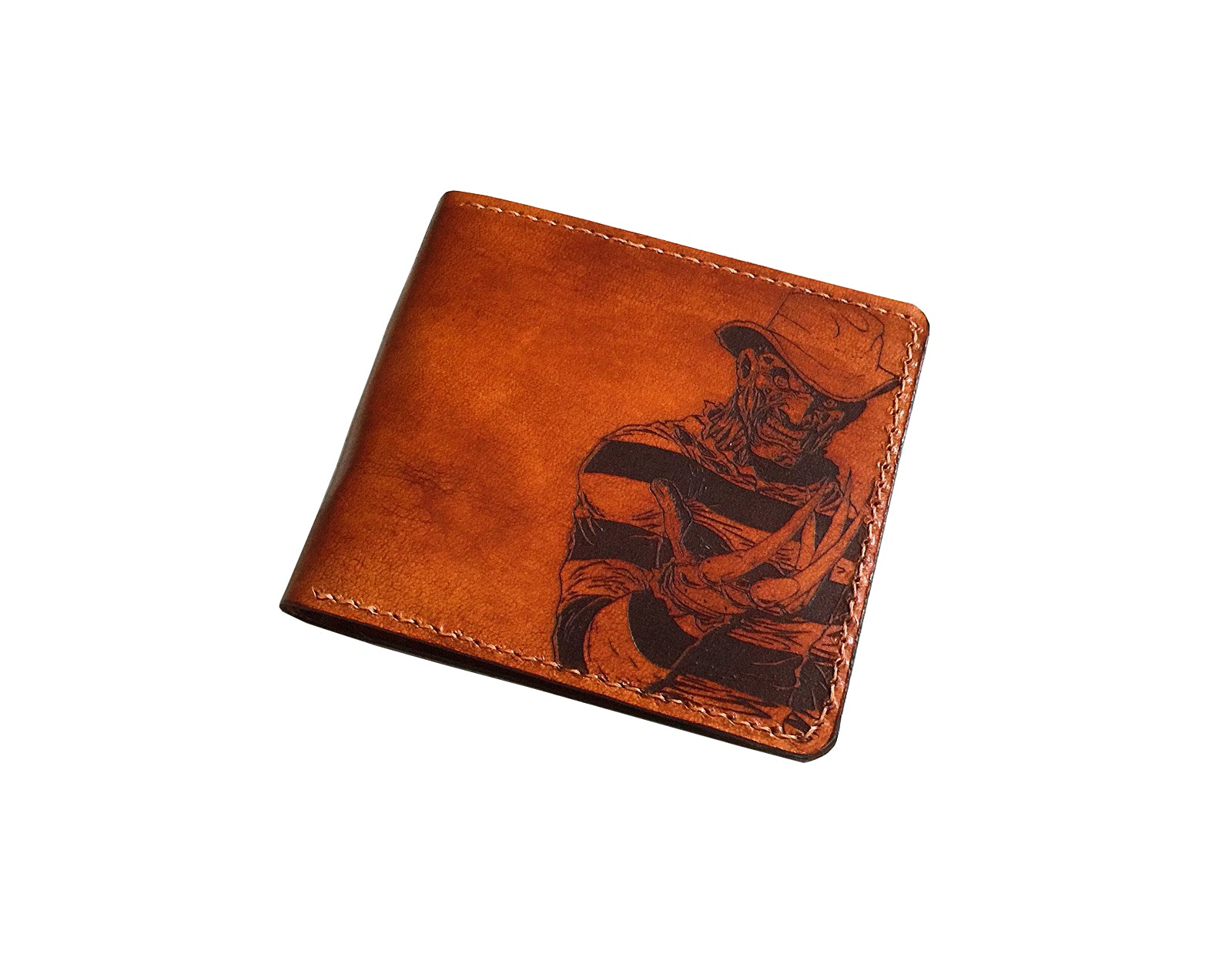 Freddy Krueger leather handmade wallet, custom horror wallet, personalized gift for men in Halloween