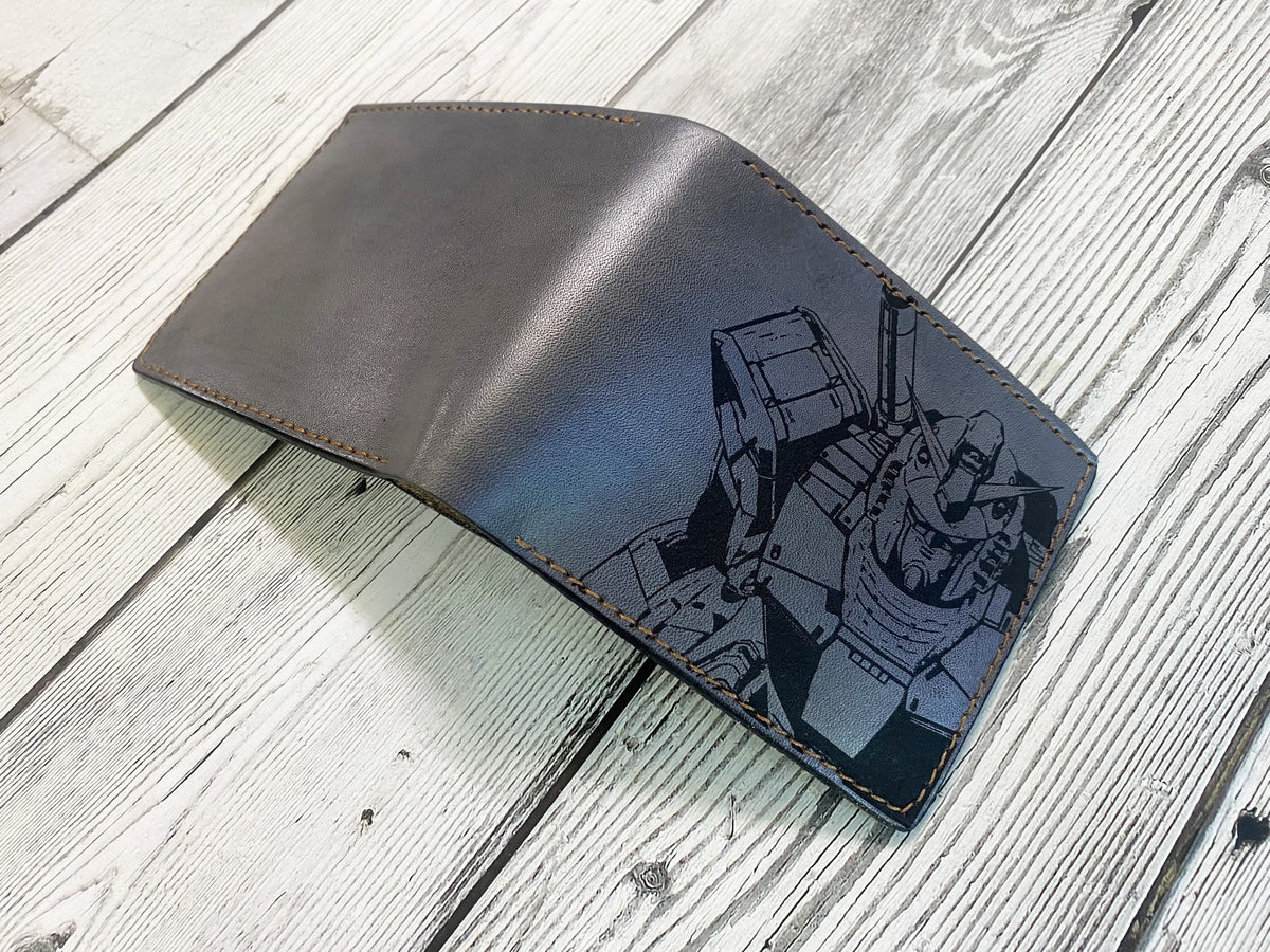Gundam giant robots art wallet, customized mechanical android Japan wallet, anime robot gift ideas for him, fiction manga art leather gift