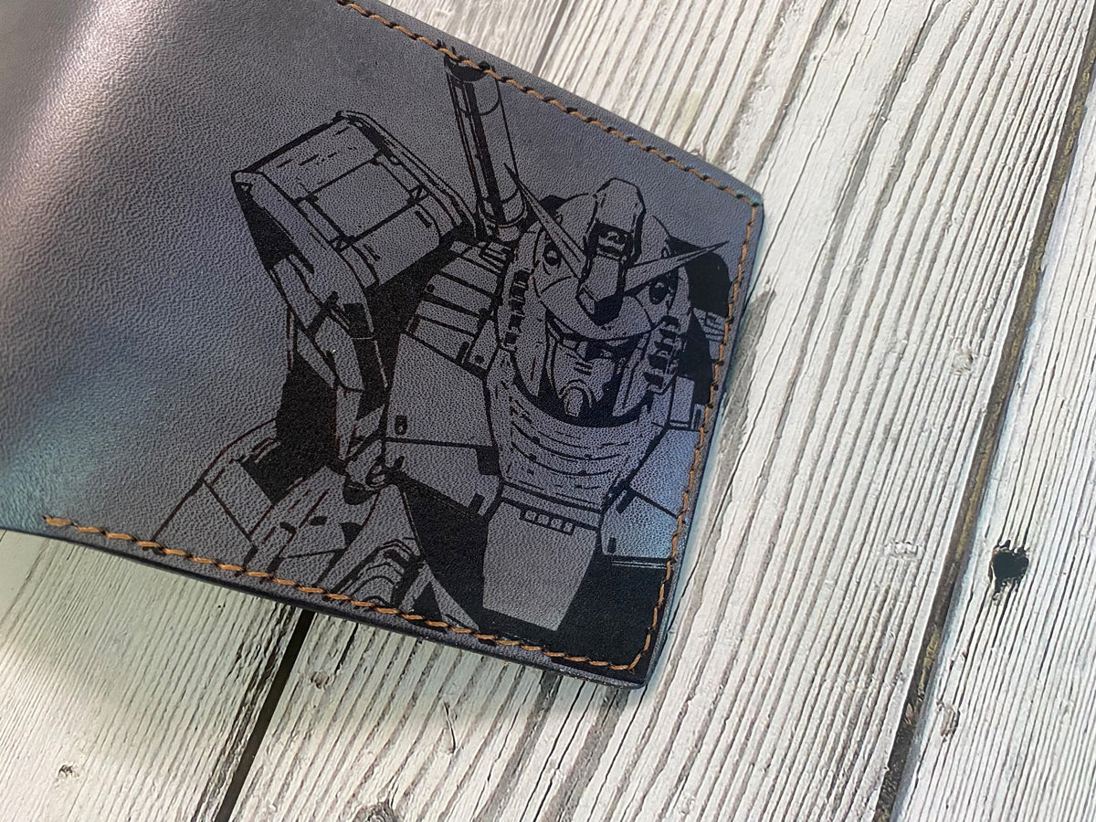 Gundam giant robots art wallet, customized mechanical android Japan wallet, anime robot gift ideas for him, fiction manga art leather gift