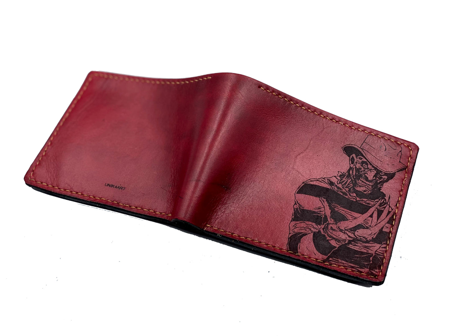 Freddy Krueger leather handmade wallet, custom horror wallet, personalized gift for men in Halloween