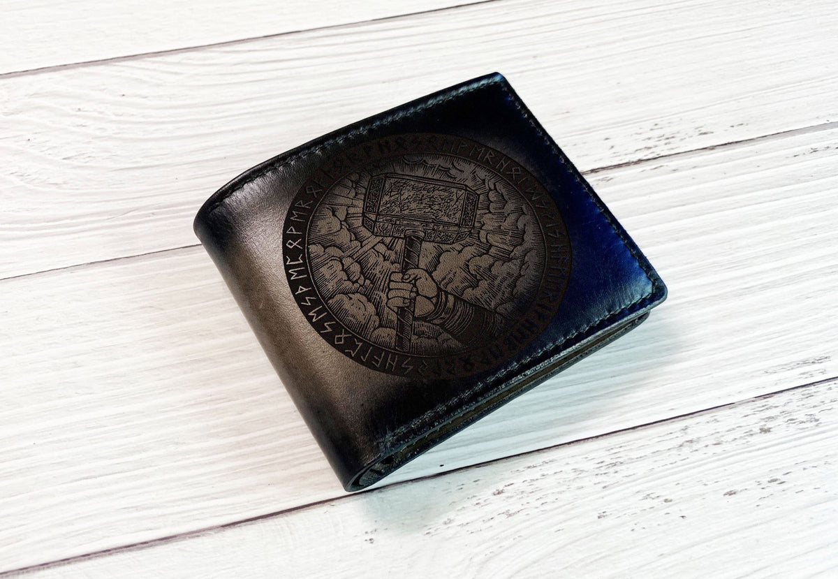 Thor thunder God leather men's wallet, Viking style wallet, classic pattern viking celtic art wallet, leather anniversary gift ideas for dad