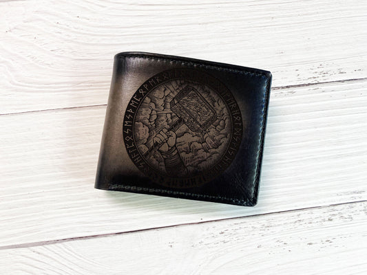 Thor thunder God leather men's wallet, Viking style wallet, classic pattern viking celtic art wallet, leather anniversary gift ideas for dad