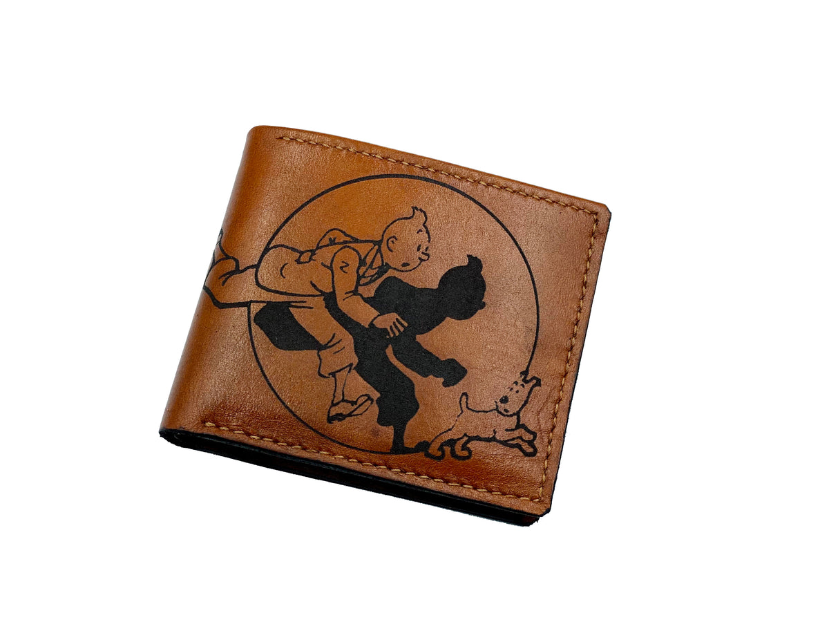 The adventures of Tintin and Snowy Milou leather handmade men wallet/Tintin detective minimalist wallet/custom Christmas leather new wallet