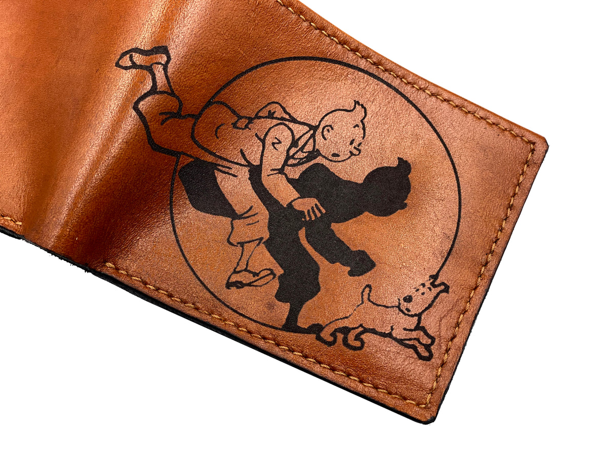 The adventures of Tintin and Snowy Milou leather handmade men wallet/Tintin detective minimalist wallet/custom Christmas leather new wallet