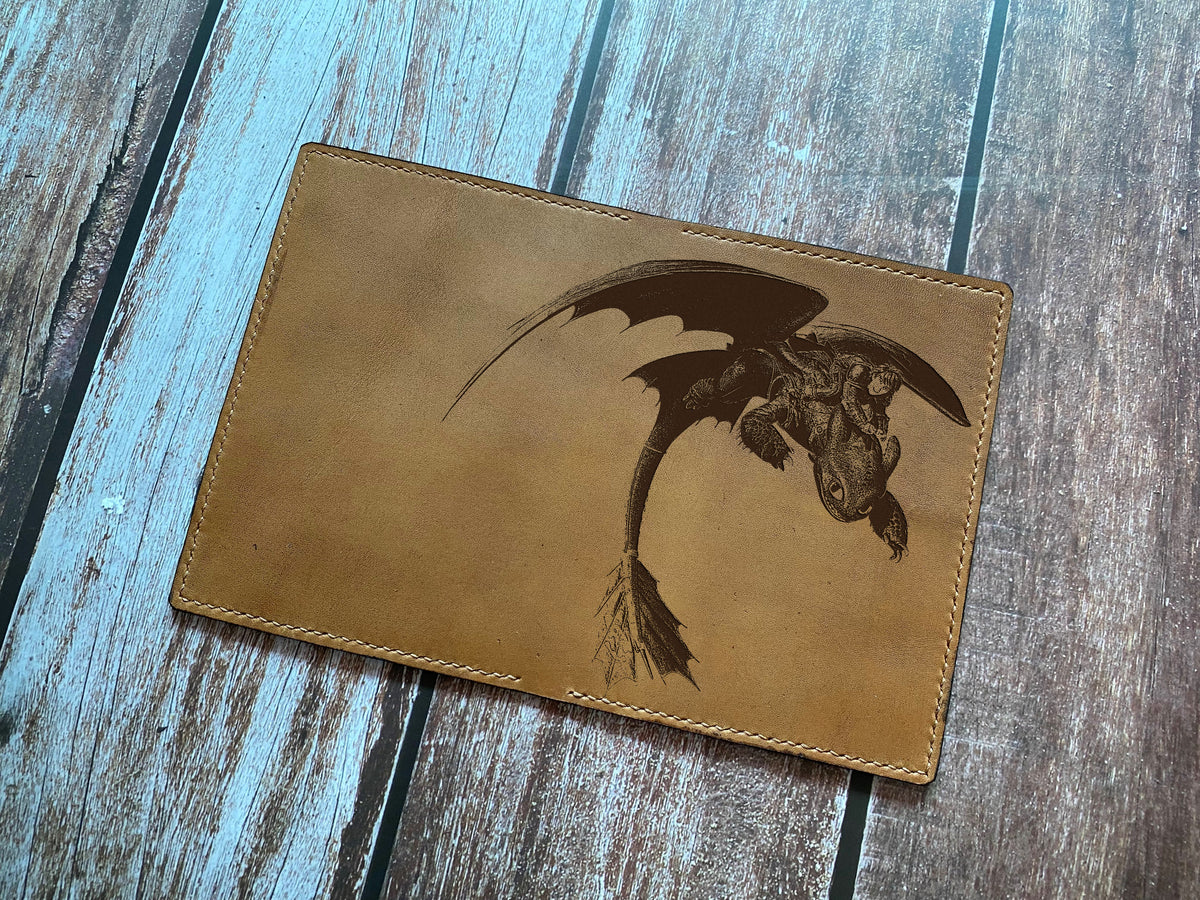 Toothless dragon leather handmade passport wallet, How to train your dragon leather wallet, custom leather cool wallet for him