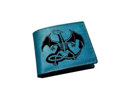 Customized name engrave leather men's wallet, pokemon leather wallet, charizard skeleton art wallet, wallet for boy, pokemon gift ideas