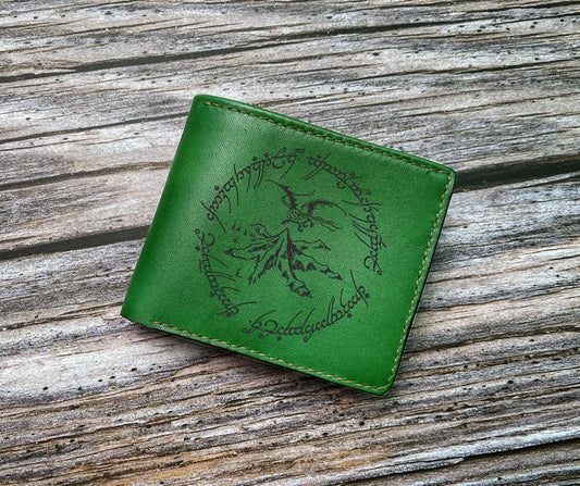 The Lonely mountain dragon leather men's wallet, The lord of the rings leather gift for men, Elvish mountain birthday valentine present