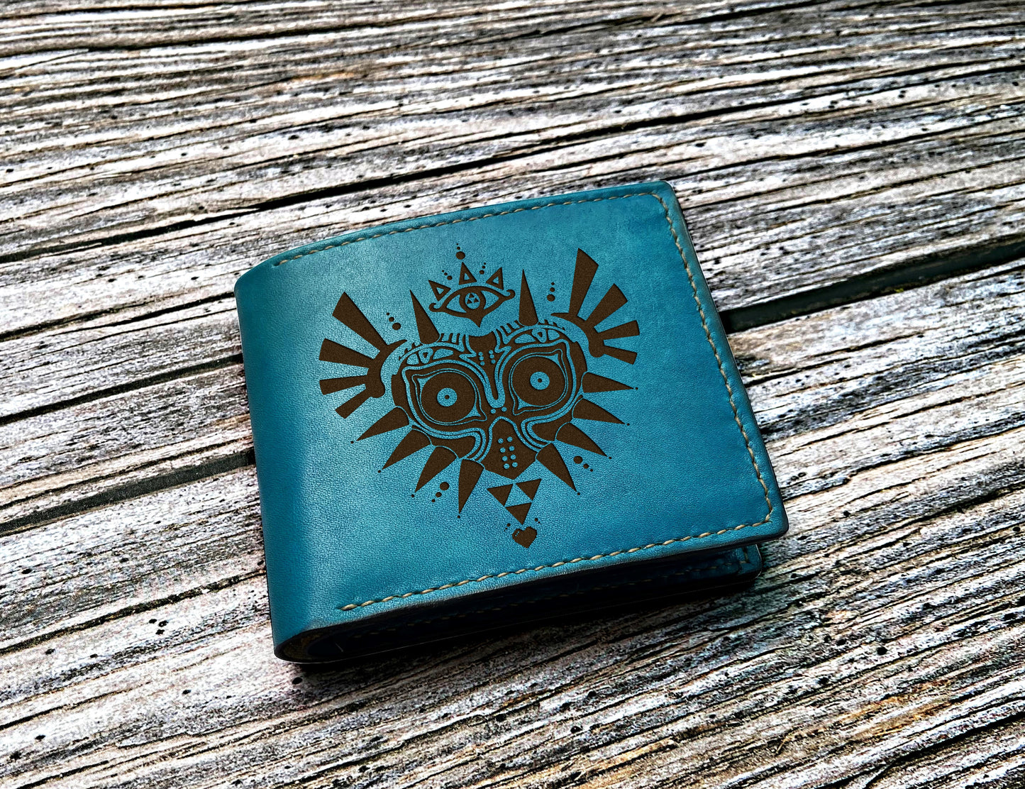Personalized leather men's wallet, Majora Mask leather wallet, Majora mask gift for men, Legend of Zelda men present