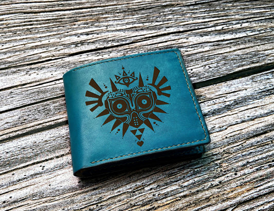 Personalized leather men's wallet, Majora Mask leather wallet, Majora mask gift for men, Legend of Zelda men present