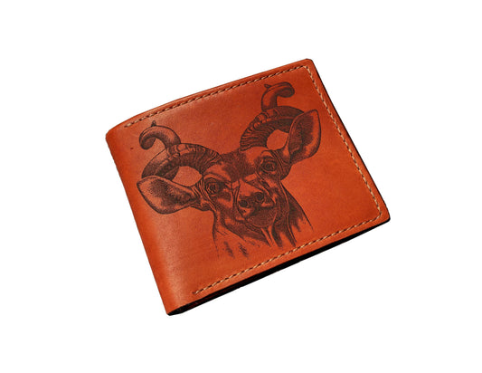 Bighorn sheep sketch leather wallet, Ram head men's wallet, animal pattern gift for him, wallet for dad, gift for boyfriend