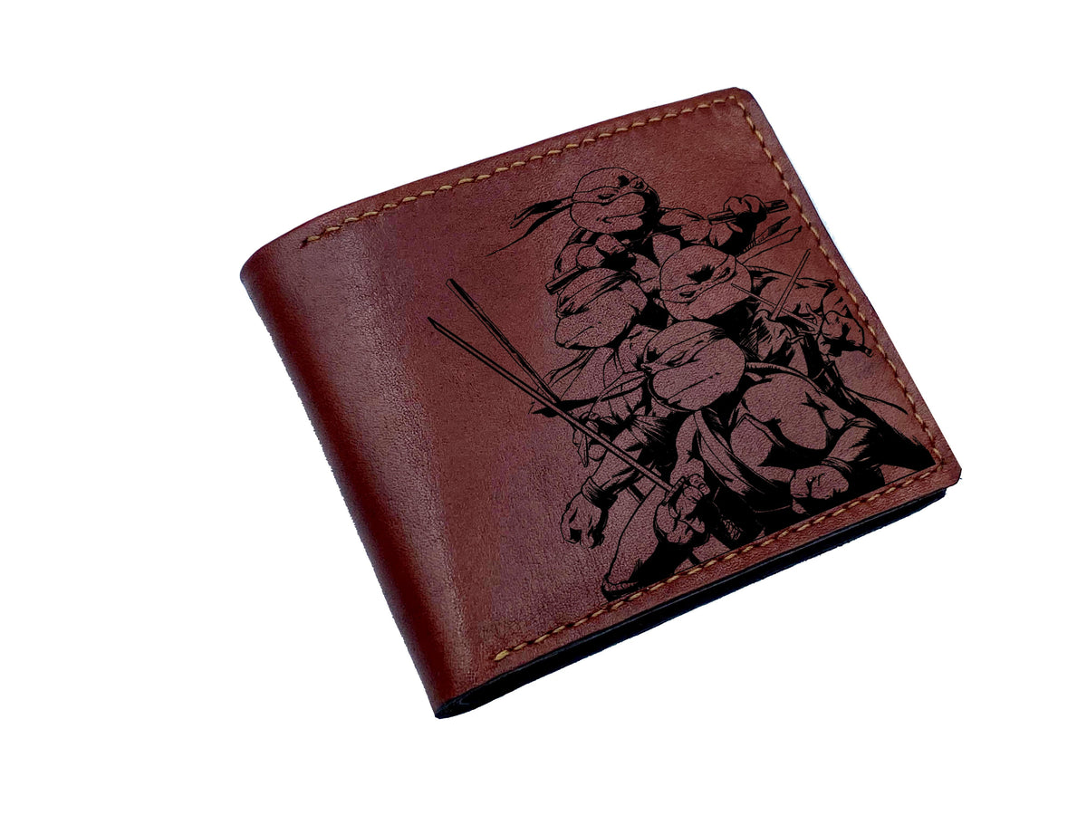 Mayan Corner - Personalized genuine leather handmade wallet, leather gift ideas for him, ninja turtle leather art wallet - 0111223