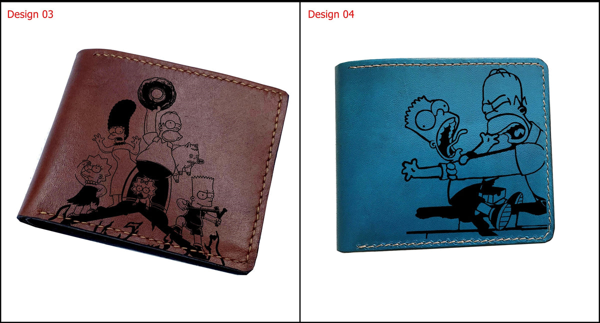 Mayan Corner - Personalized leather handmade wallet, The Simpsons movie engraving wallet, Homer Simpson art, leather art wallet for him, gift for dad, husband