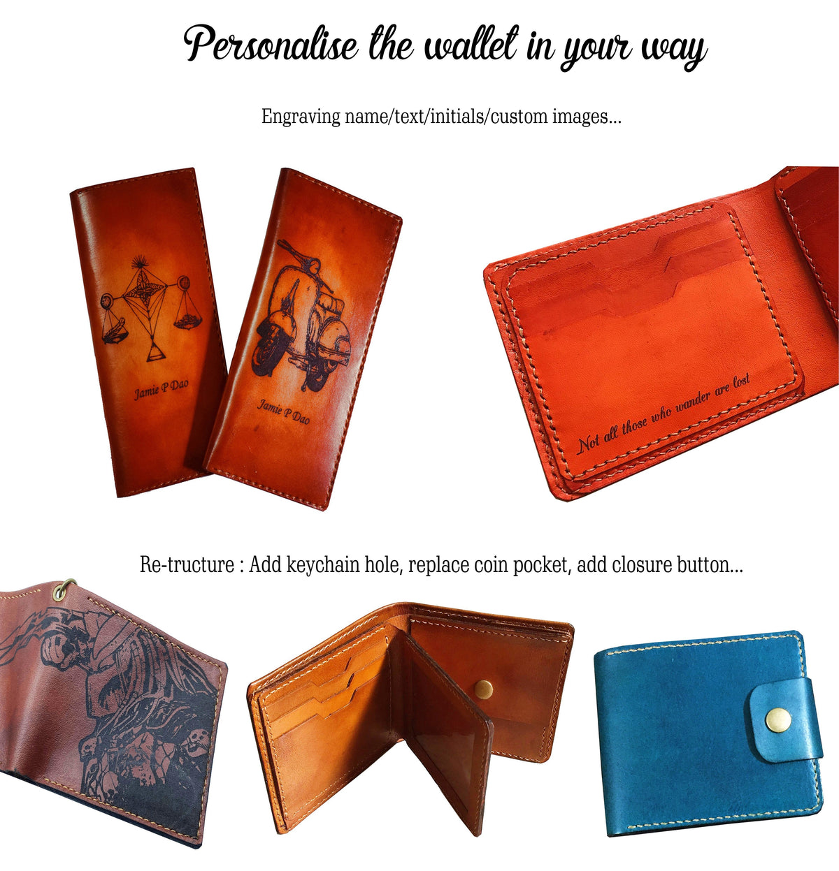 Mayan Corner - Customized leather handmade wallet, japanese pattern art wallet, flying cranes bird wallet, leather anniversary gift for husband, boyfriend