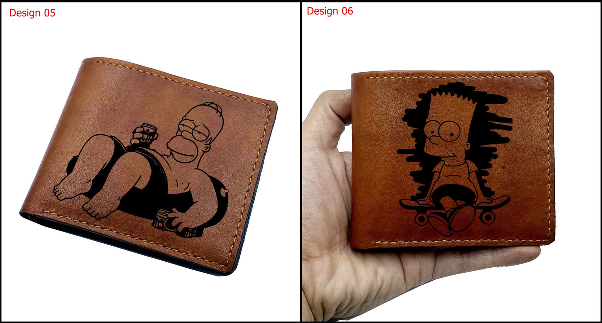 Mayan Corner - Personalized genuine leather wallet, bifold leather gift for dad from daughter, The Simpsons movie art wallet, birthday gift for men