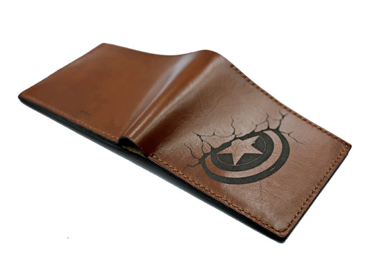 Mayan Corner - Superheroes leather handmade wallet, customized men's wallet, Leather gift ideas for men - Captain America Shield wallet