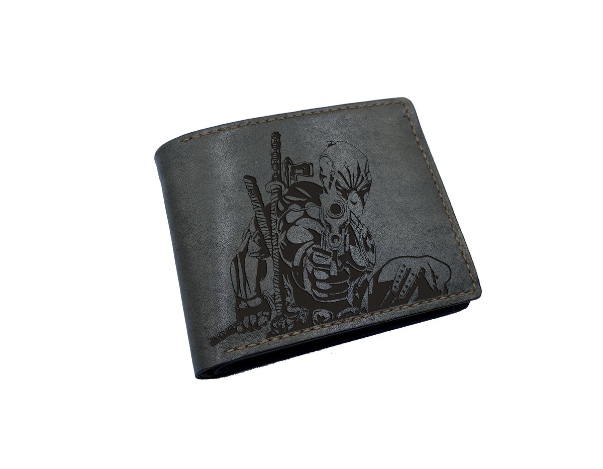 Superheroes leather wallet, Deadpool engraving wallet, wedding gift ideas, birthday present for boyfriend