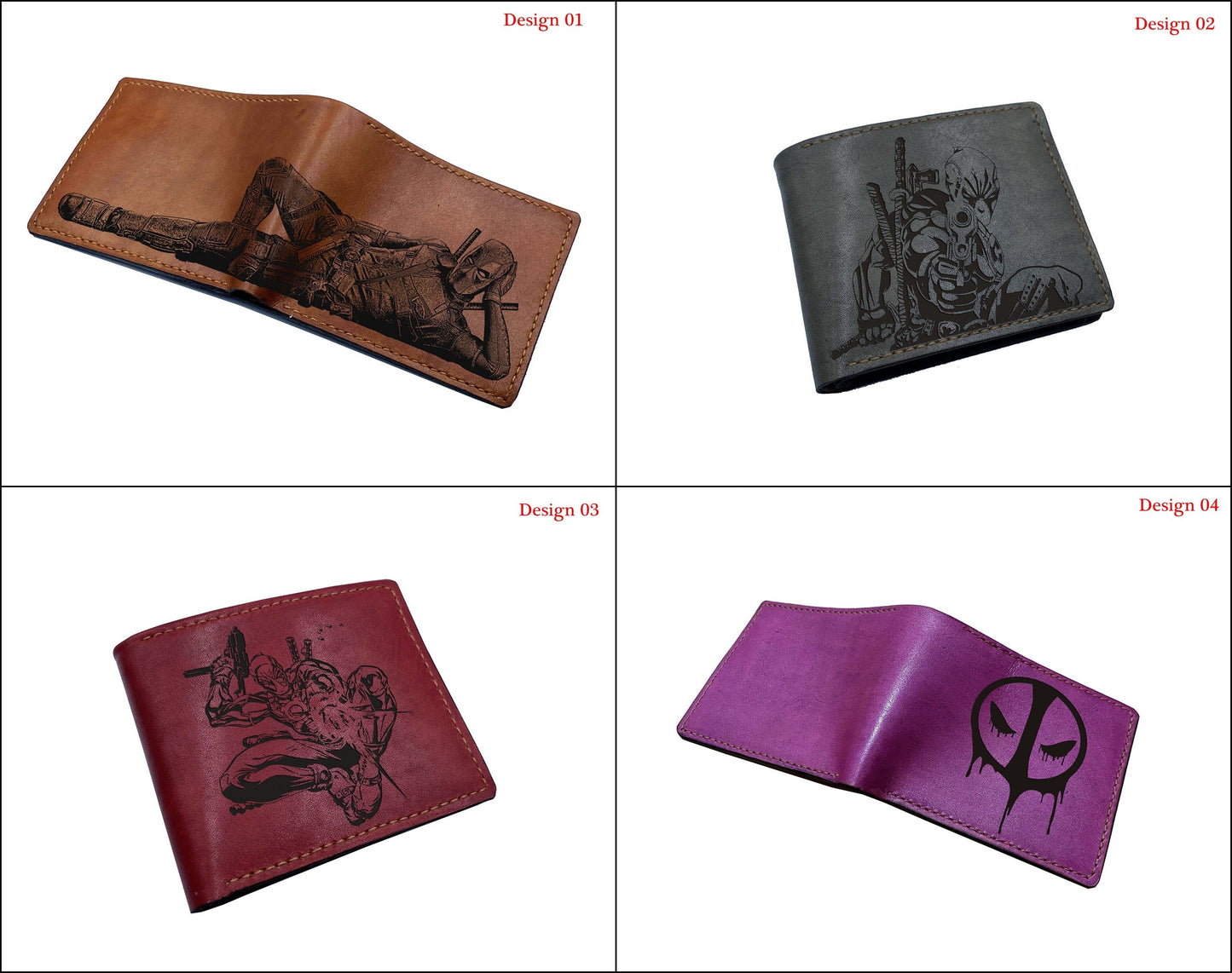 ID card leather wallet, bifold leather wallet, superheroes drawing art wallet, deadpool gift ideas for him, marvel avenger wallet