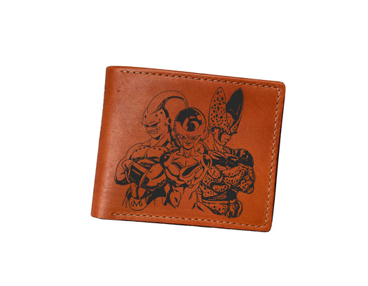 Mayan Corner - Dragon ball characters drawing leather wallet, fan art leather gift for men, wallet for him, leather anniversary present ideas - Super Villains monster