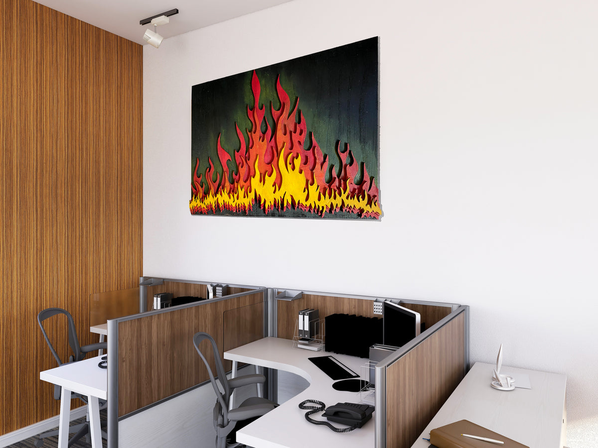 Wooden wall art home decor, Fire 3D multi layers hanging wooden picture, nature elements wall art decor, livingroom kitchen bedroom morden art