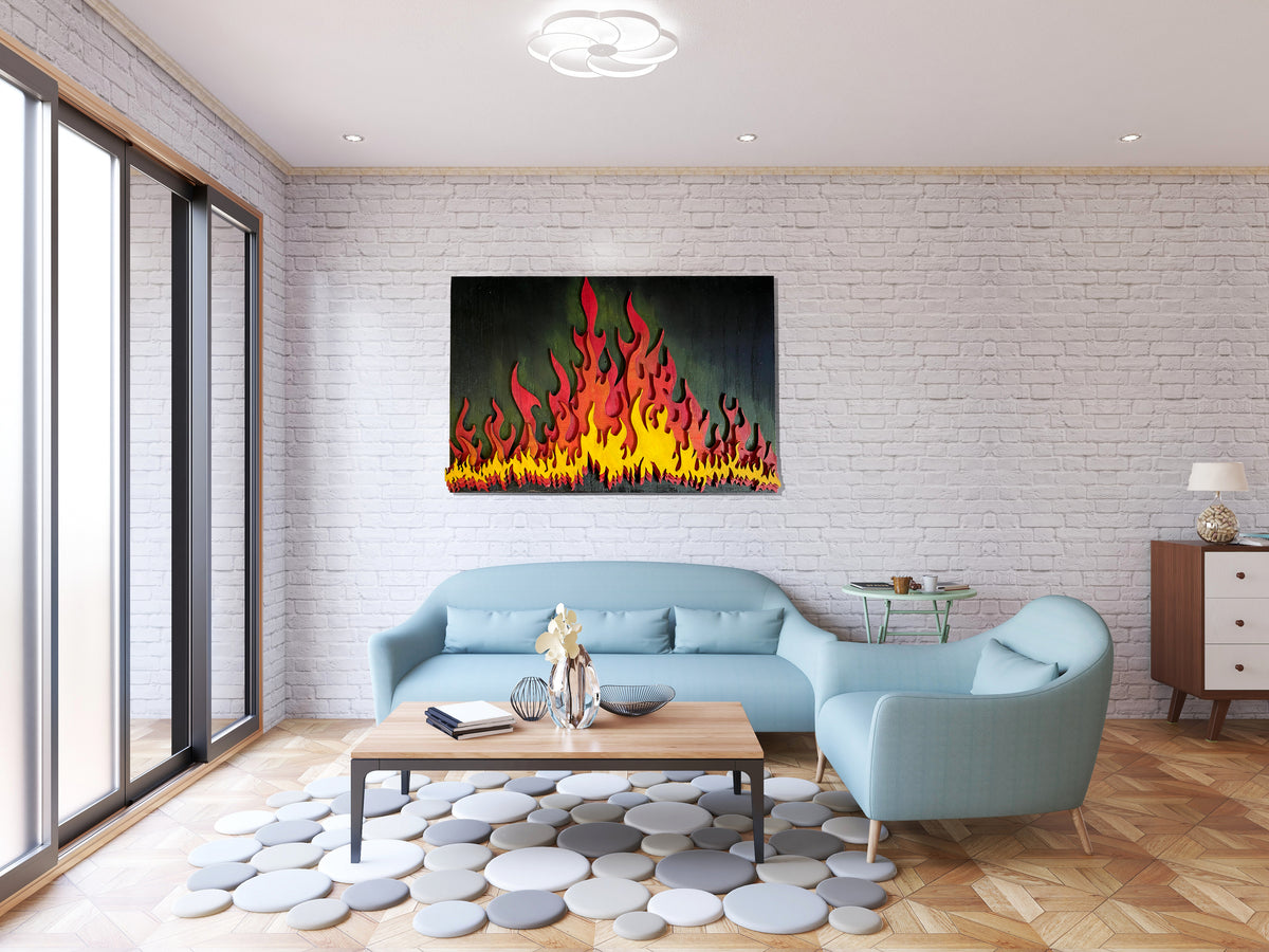 Wooden wall art home decor, Fire 3D multi layers hanging wooden picture, nature elements wall art decor, livingroom kitchen bedroom morden art