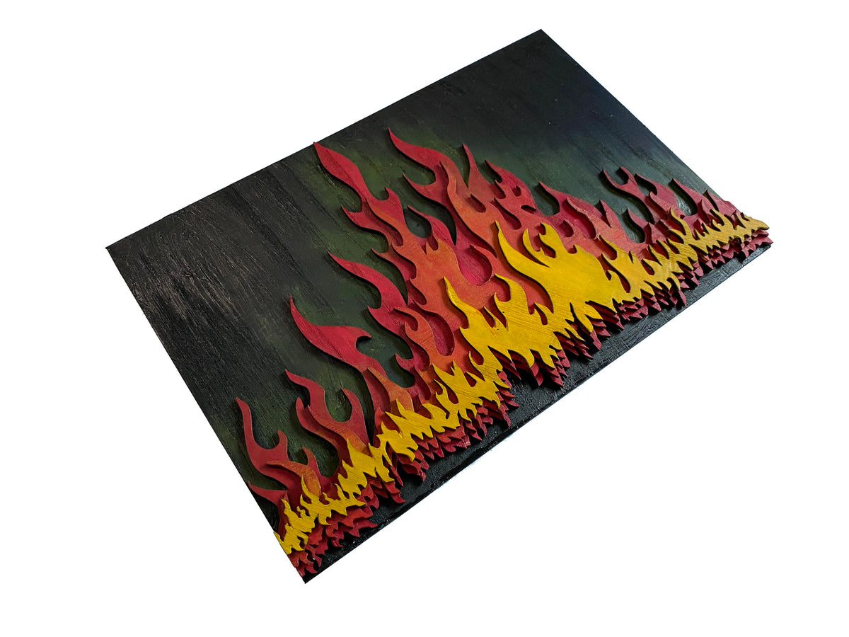 Wooden wall art home decor, Fire 3D multi layers hanging wooden picture, nature elements wall art decor, livingroom kitchen bedroom morden art