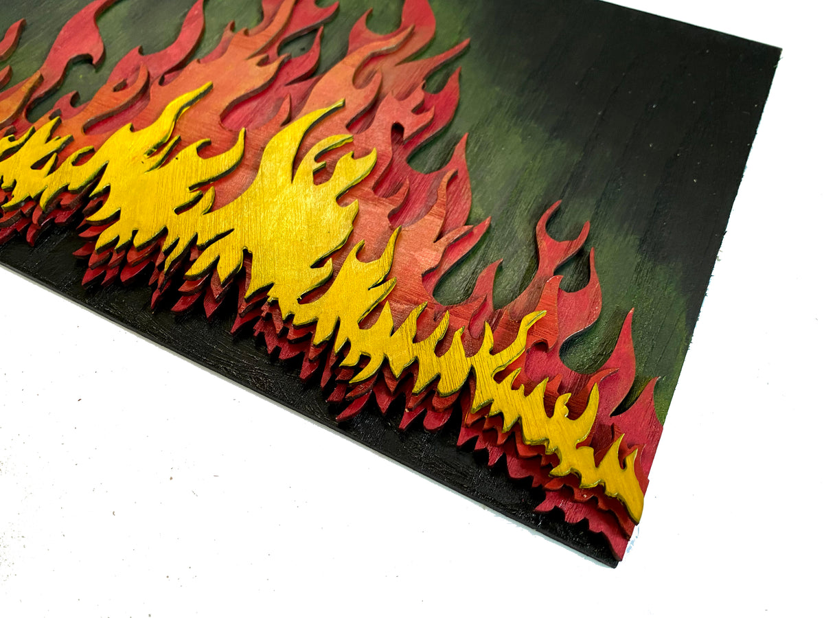 Wooden wall art home decor, Fire 3D multi layers hanging wooden picture, nature elements wall art decor, livingroom kitchen bedroom morden art