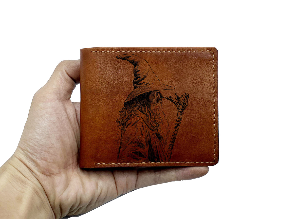 Mayan Corner - The Lord of the Rings leather handmade wallet, The hobbit house drawing wallet, the Shire countryside art wallet, leather gift for men