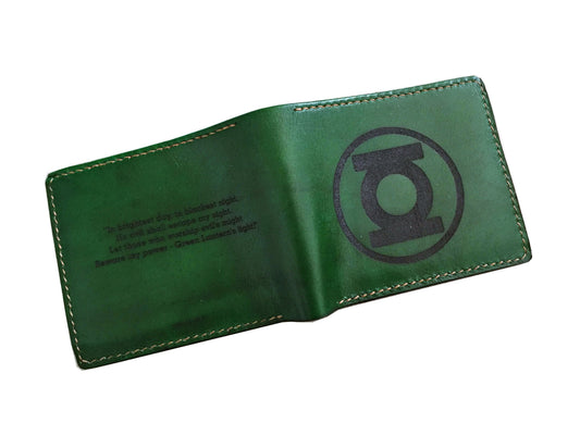 Mayan Corner - Green lantern leather handmade men's wallet, custom superheroes gifts for him, father's day gifts