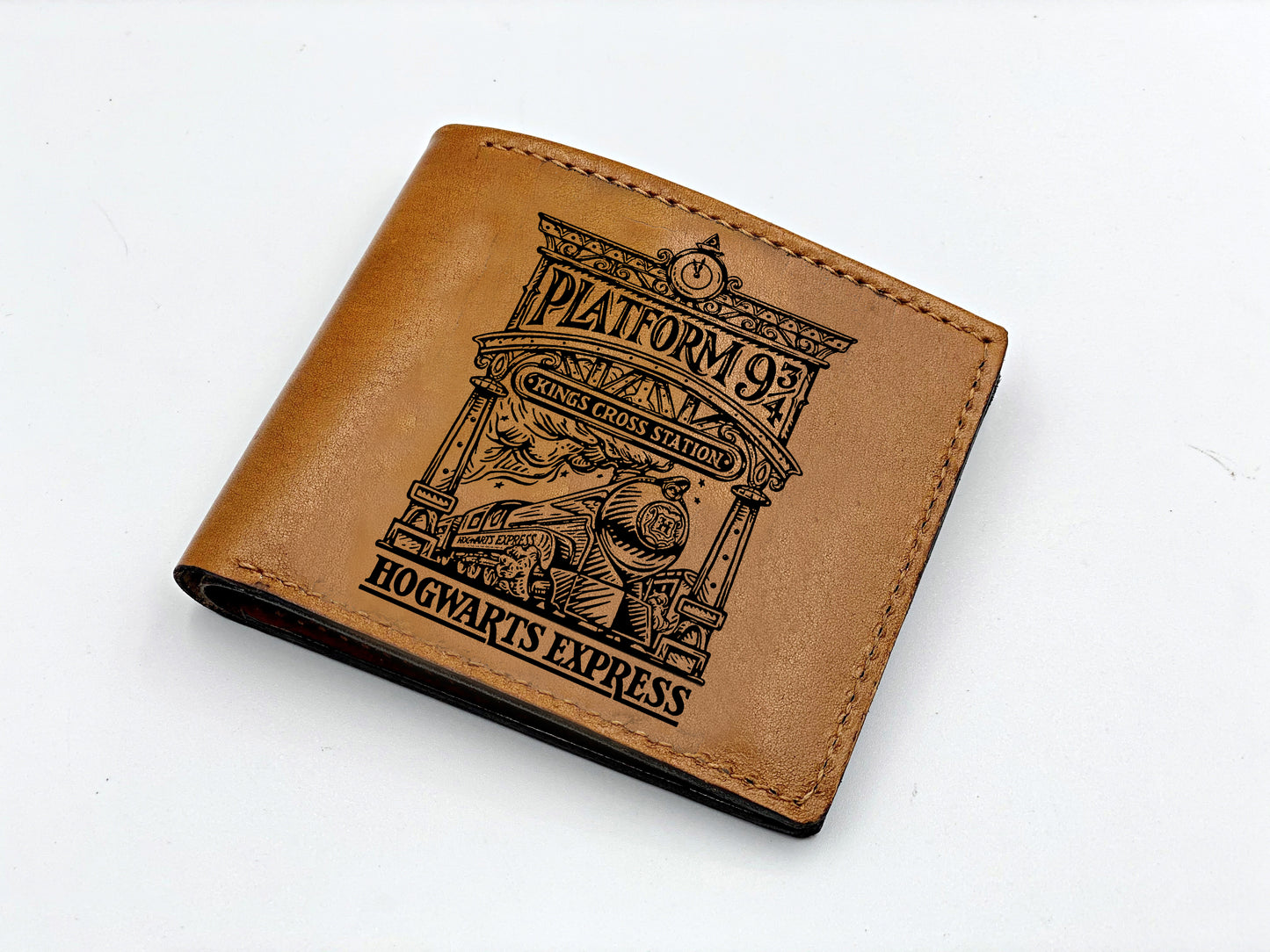 Mayan Corner - Customized leather handmade wallet, Harry Porter pattern art wallet, wizard movie drawing wallet, leather gift for him