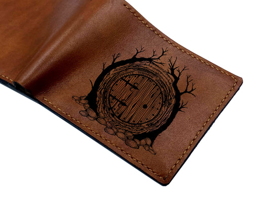 Mayan Corner - Customized leather men wallet, the hobbit door drawing leather art, LOTR fan annivesary gift ideas, custom leather wallet for men