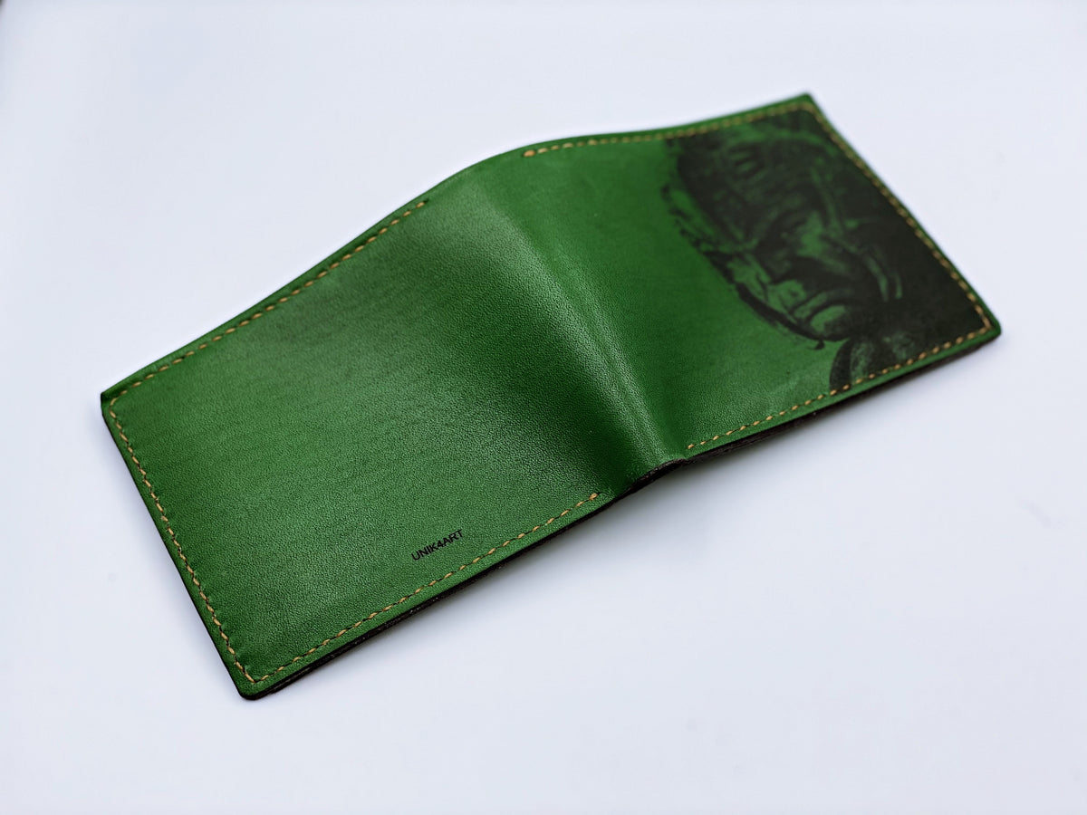 Mayan Corner - Hulk the Green warrior superheroes leather handmade men's wallet, custom gifts for him, father's day gifts