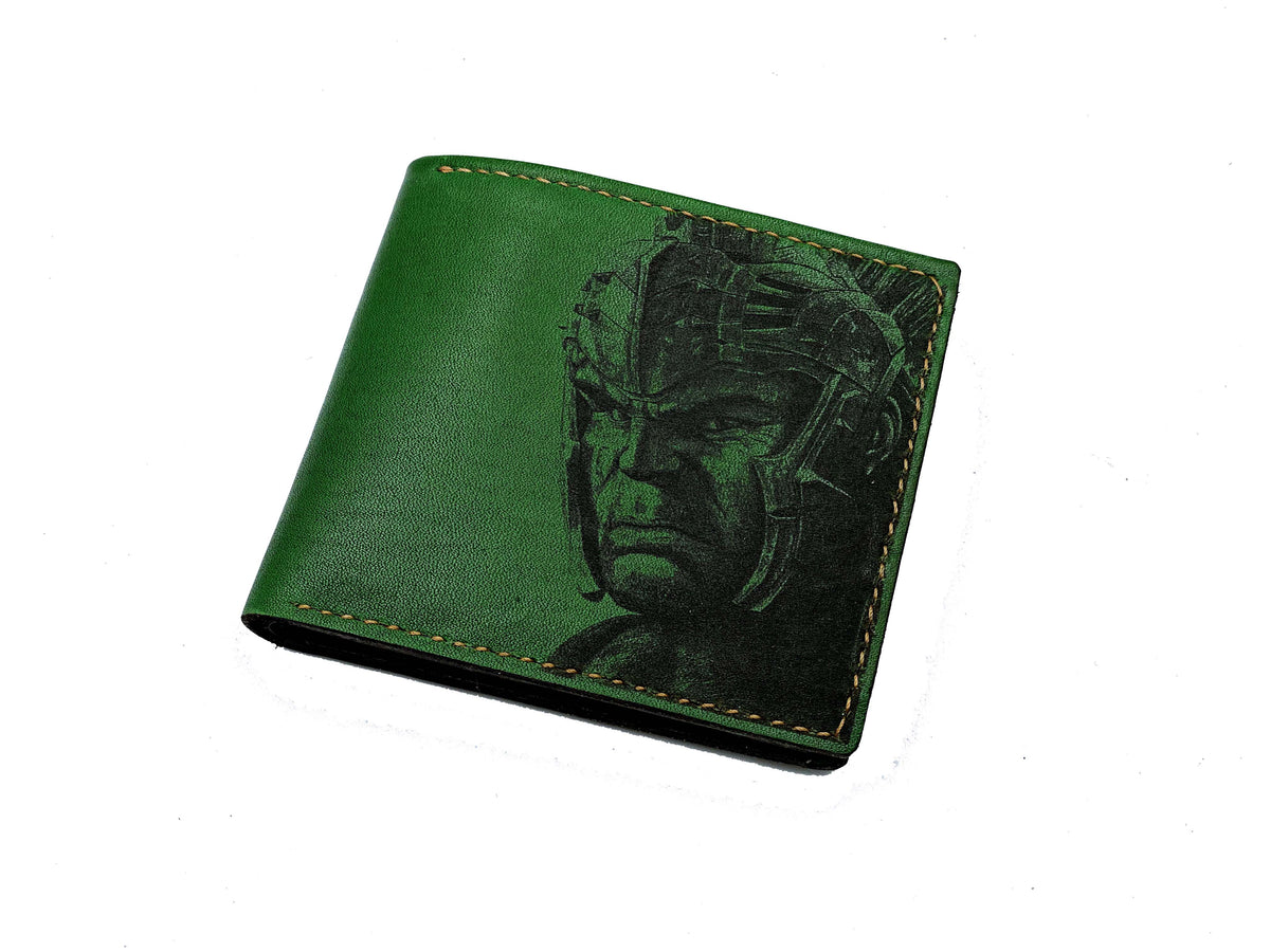Mayan Corner - Hulk the Green warrior superheroes leather handmade men's wallet, custom gifts for him, father's day gifts