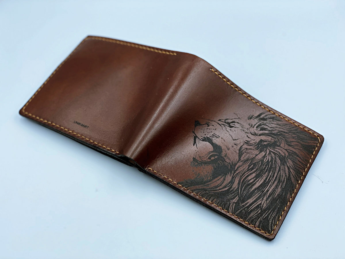 Mayan Corner - Lion animal leather handmade men's wallet, custom gifts for him, father's day birthday gifts, anniversary gift for men
