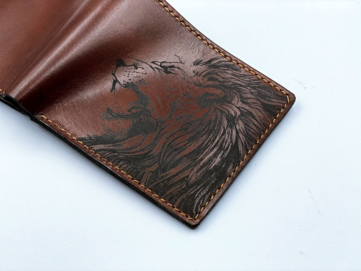 Mayan Corner - Lion animal leather handmade men's wallet, custom gifts for him, father's day birthday gifts, anniversary gift for men