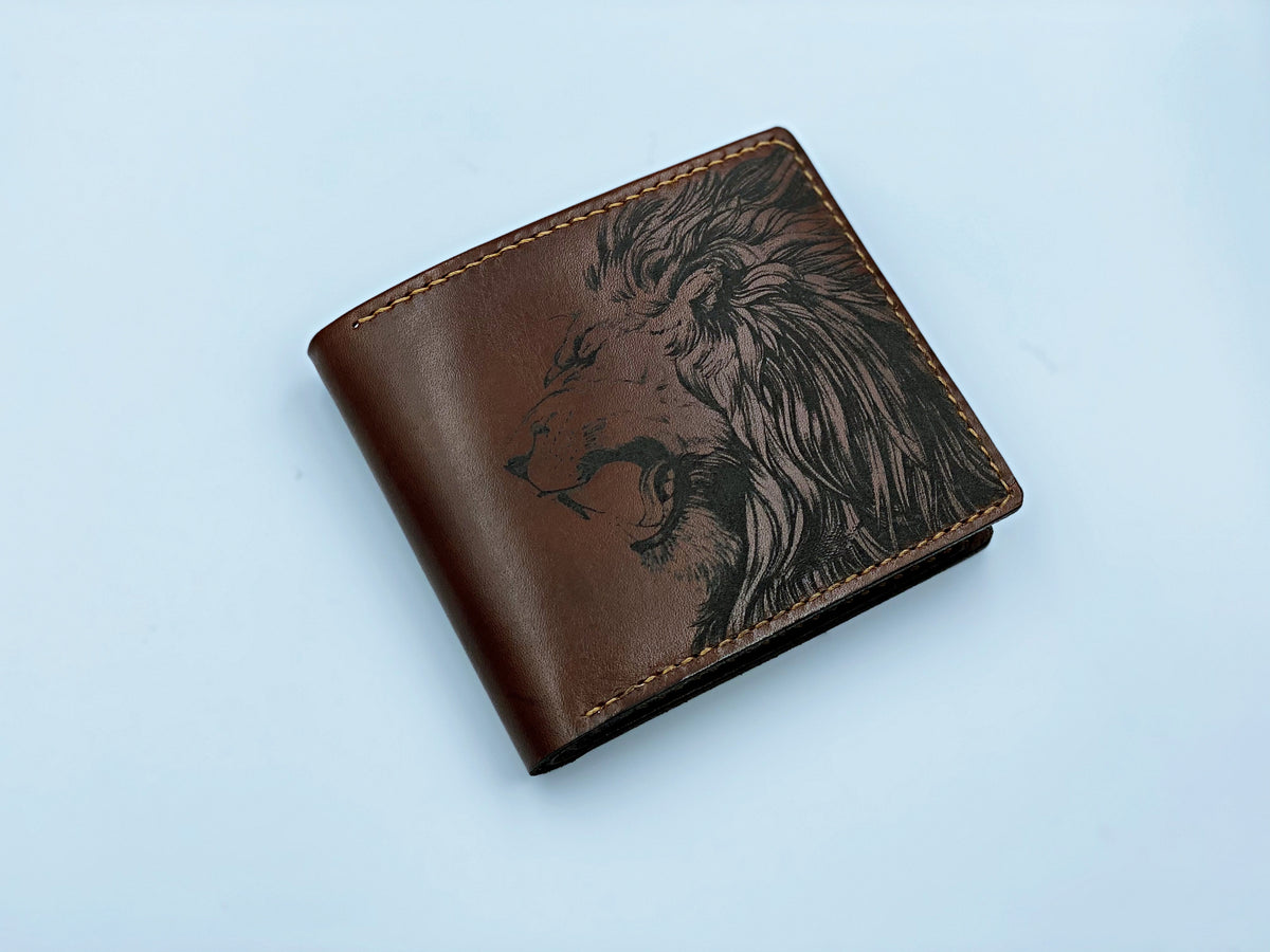 Mayan Corner - Lion animal leather handmade men's wallet, custom gifts for him, father's day birthday gifts, anniversary gift for men