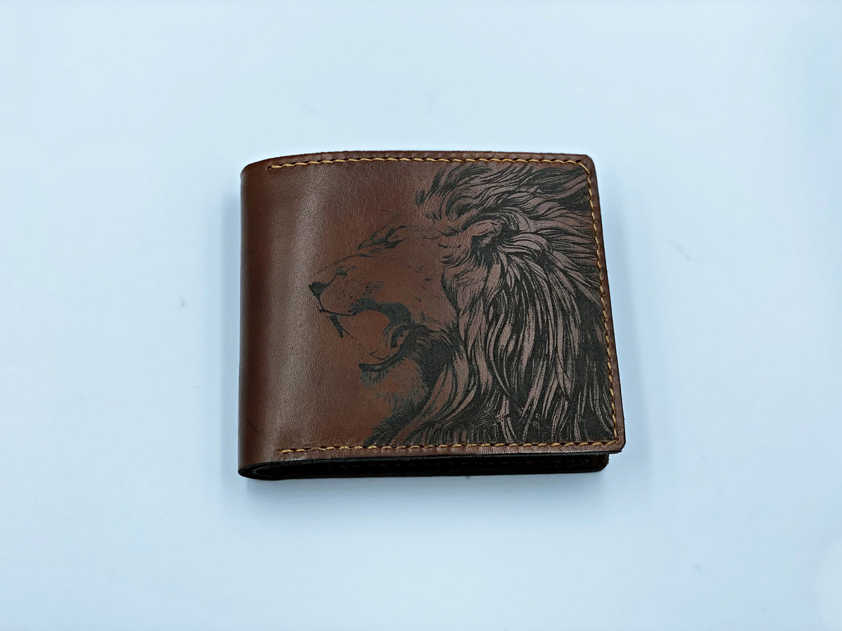 Mayan Corner - Lion animal leather handmade men's wallet, custom gifts for him, father's day birthday gifts, anniversary gift for men