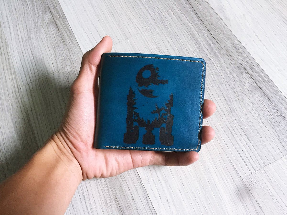 Mayan Corner - Starwars R2D2 robot custom leather handmade men's wallet, special gifts for him, brown leather men's wallet, wallet for dad, boyfriend, husband, anniversary present for men