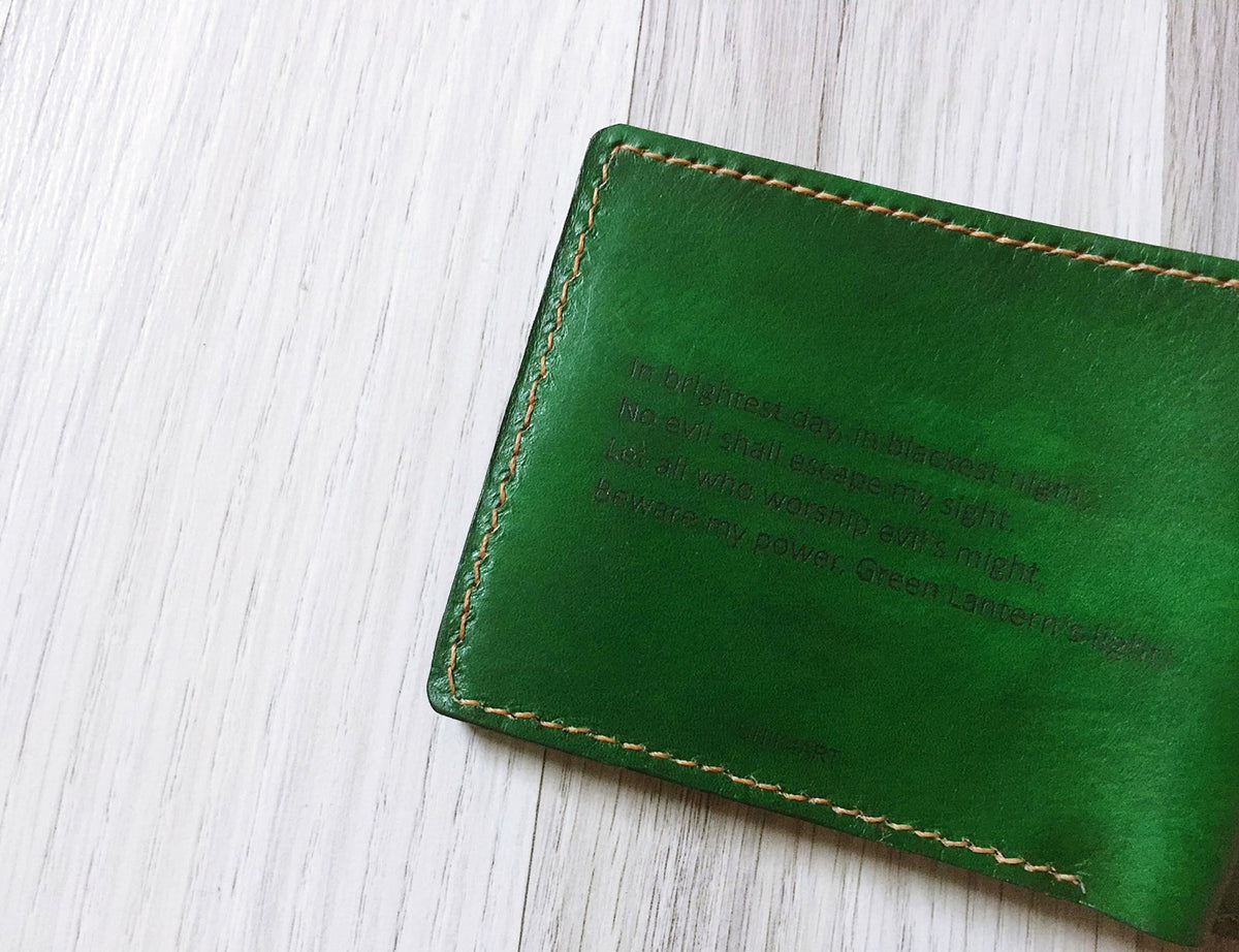 Mayan Corner - Green lantern leather handmade men's wallet, custom superheroes gifts for him, father's day gifts