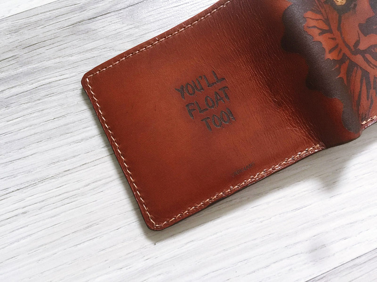 Mayan Corner - Pennywise IT halloween horror leather handmade men's wallet, horror movie men's present, personalized horror gifts for him, father, husband