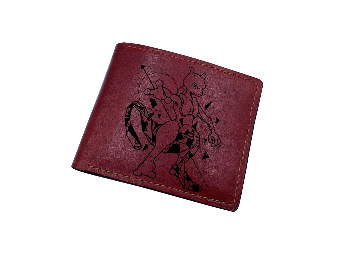 Mayan Corner - Pokemon geometric art leather handmade wallet, leather gift for dad, husband, brother - Venusaur/Fushigibana