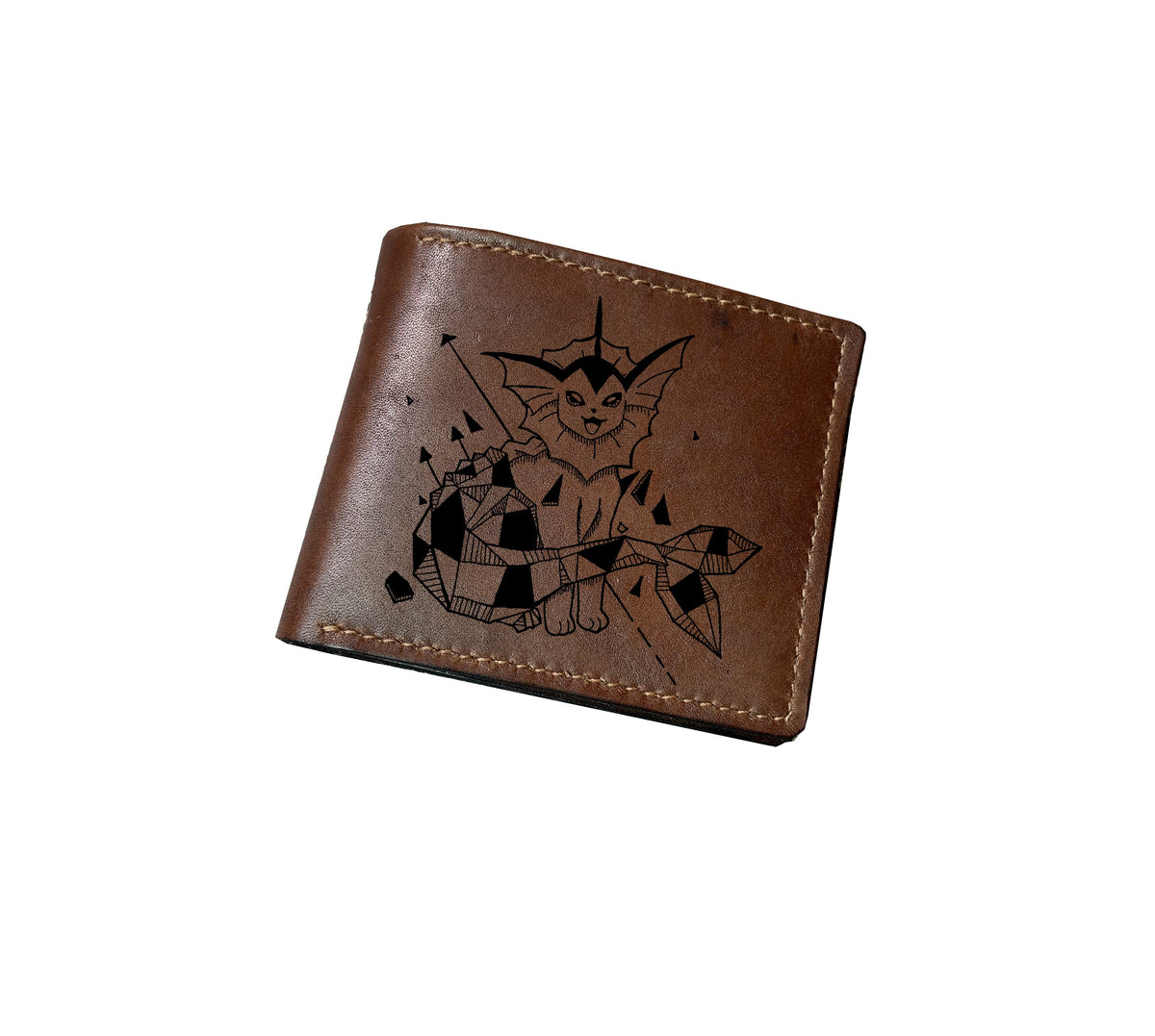 Mayan Corner - Pokemon geometric art leather handmade wallet, leather gift for dad, husband, brother - Blastoise/Kamex water pokemon