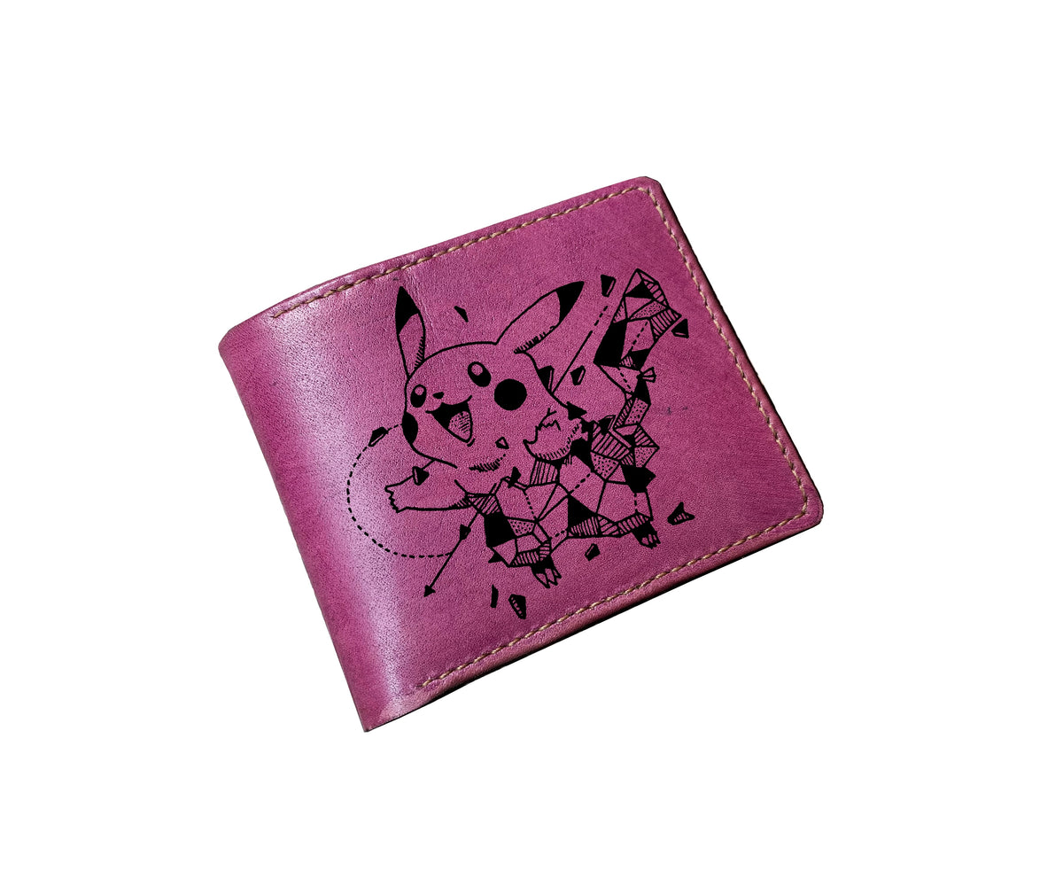 Mayan Corner - Pokemon geometric art leather handmade wallet, leather gift for dad, husband, brother - Pikachu pokemon geometric