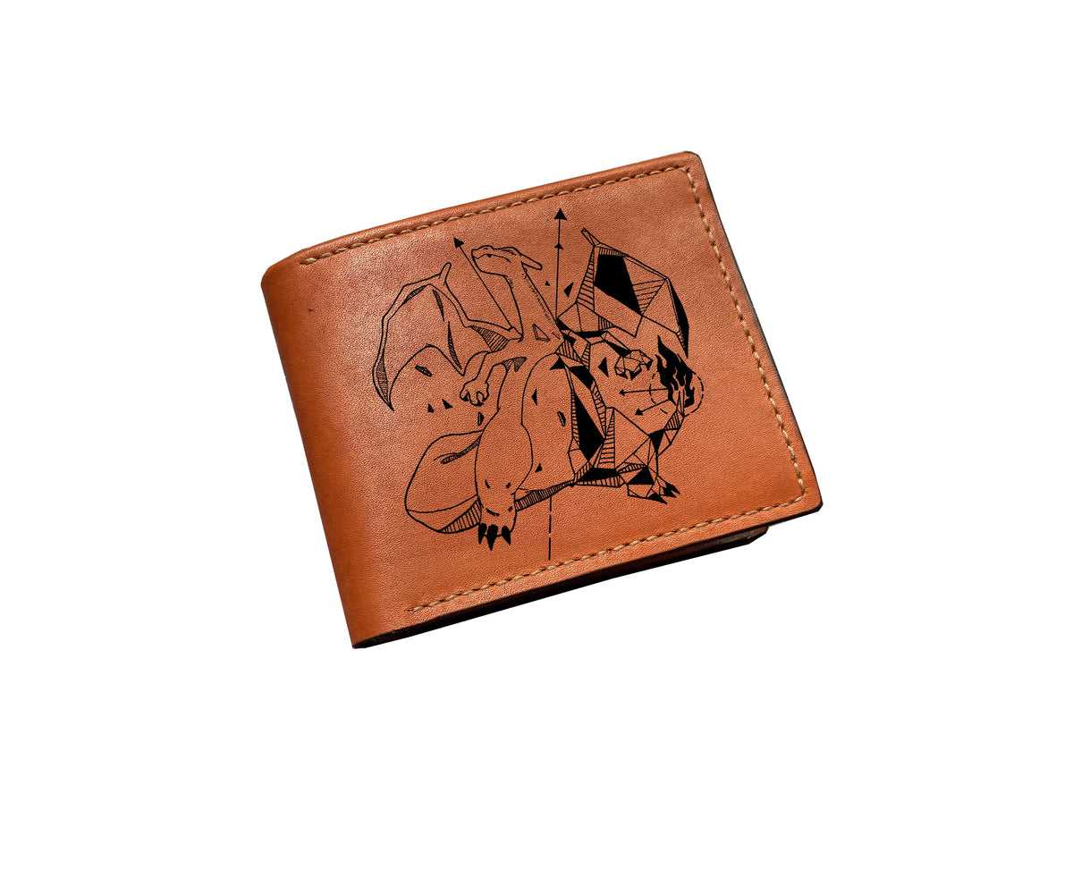 Mayan Corner - Pokemon geometric art leather handmade wallet, leather gift for dad, husband, brother - Pikachu pokemon geometric
