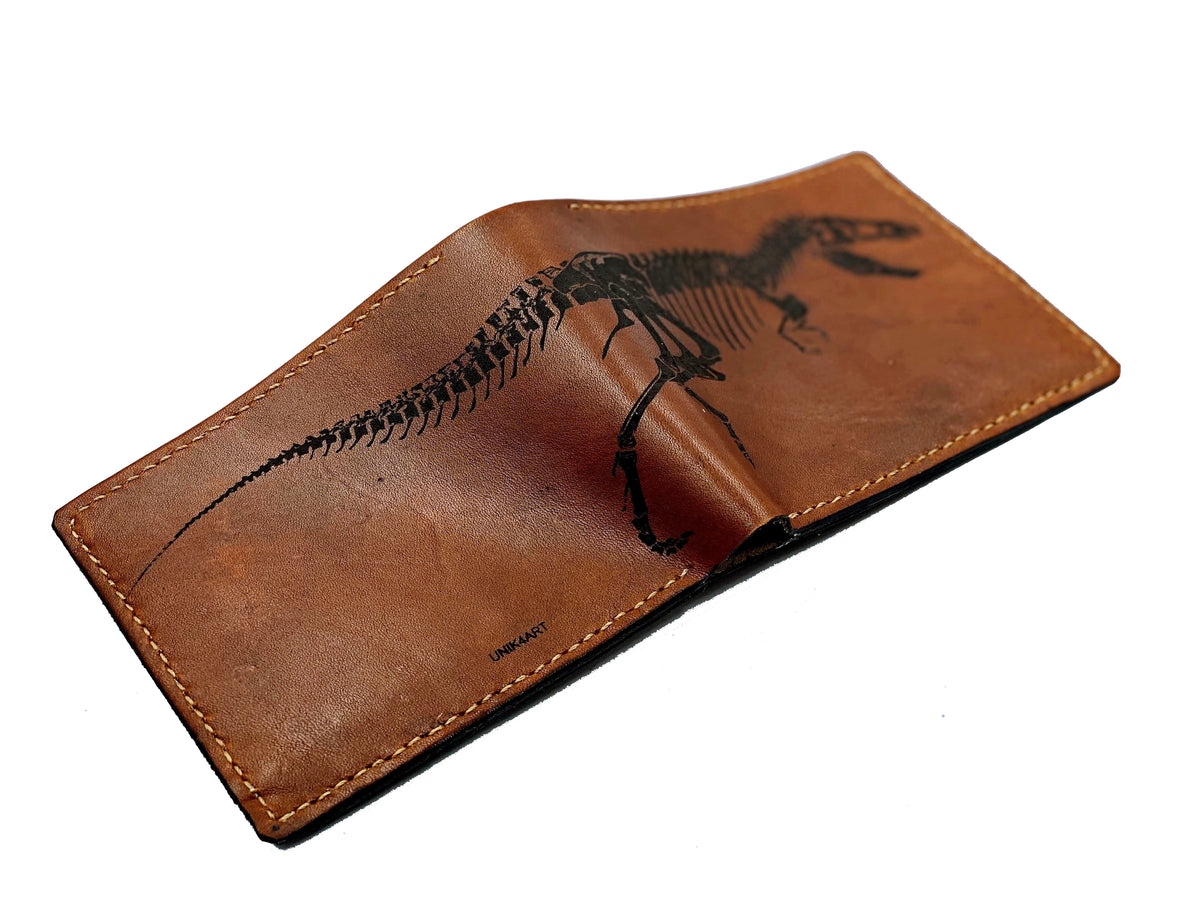 Mayan Corner - T-rex skeleton dinosaurus fossil leather handmade men's wallet, custom gifts for him, father's day gifts, anniversary gift for men