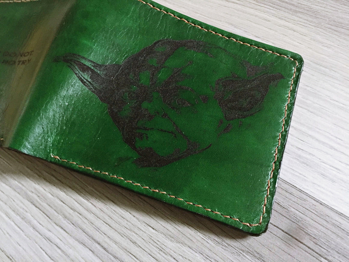 Mayan Corner - Master Yoda Starwars personalized leather handmade men's wallet, custom birthday wedding anniversary present for him, Father boyfriend brother