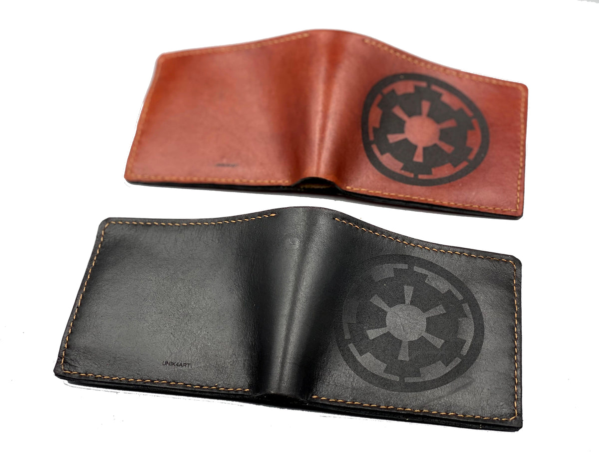 Mayan Corner - Starwars Imperial Crest logo custom leather handmade men's wallet, unique present for men, anniversary gifts for husband, boyfriend, father, brother