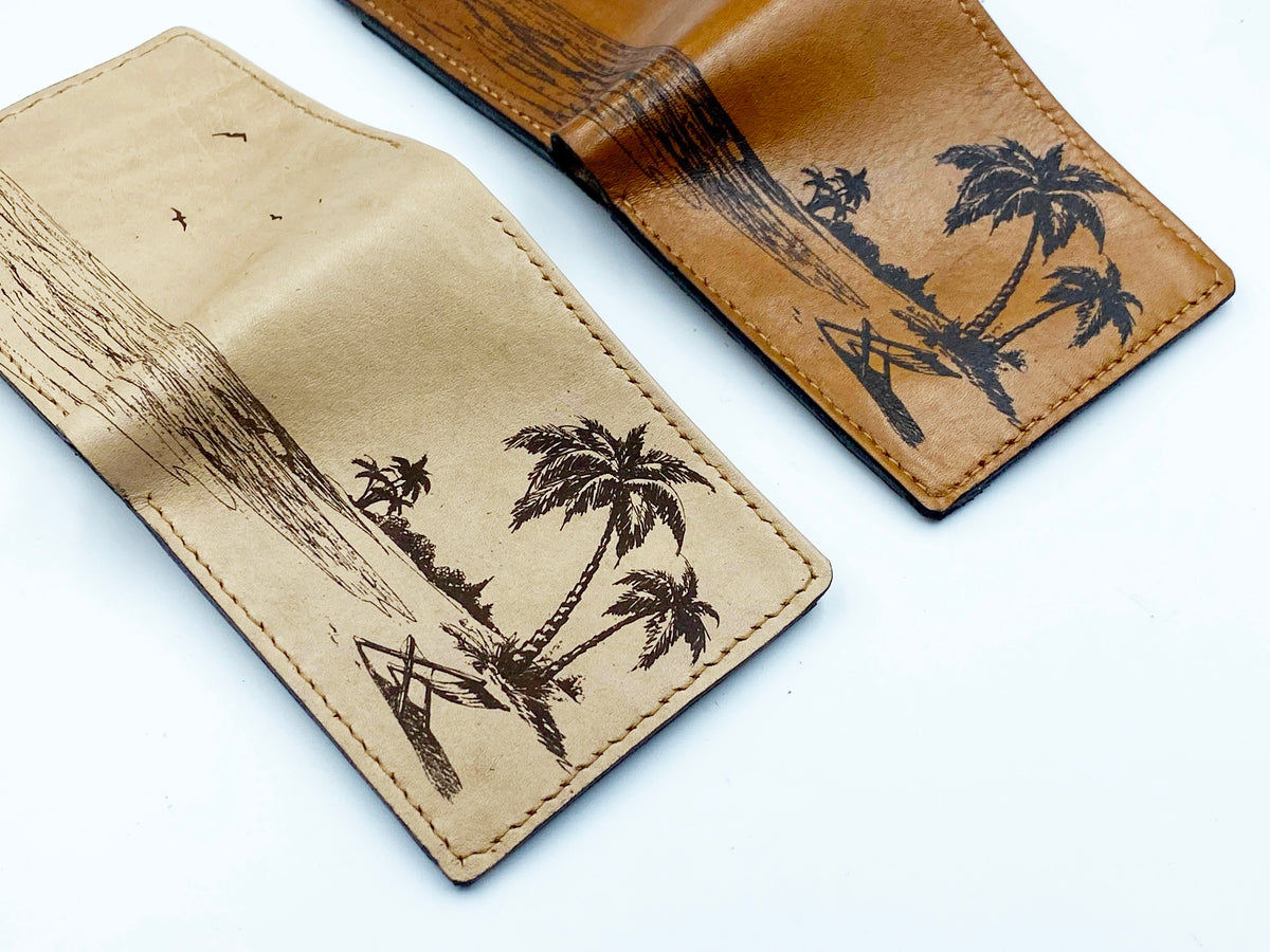 Mayan Corner - Beach landscape tropical leather handmade men's wallet, special gift for men, anniversary birthday wedding present for dad, husband, boyfriend, brother