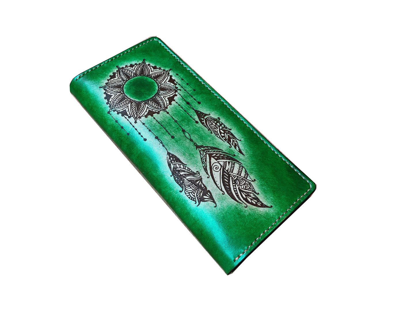 Floral Moon personalized genuine leather handmade bifold long women wallet, floral wallet for girls, moon and sun floral gifts for girlfriend, mother